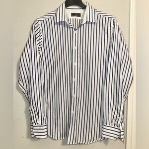 Hart Schaffner Marx Navy Striped Dress Shirt
